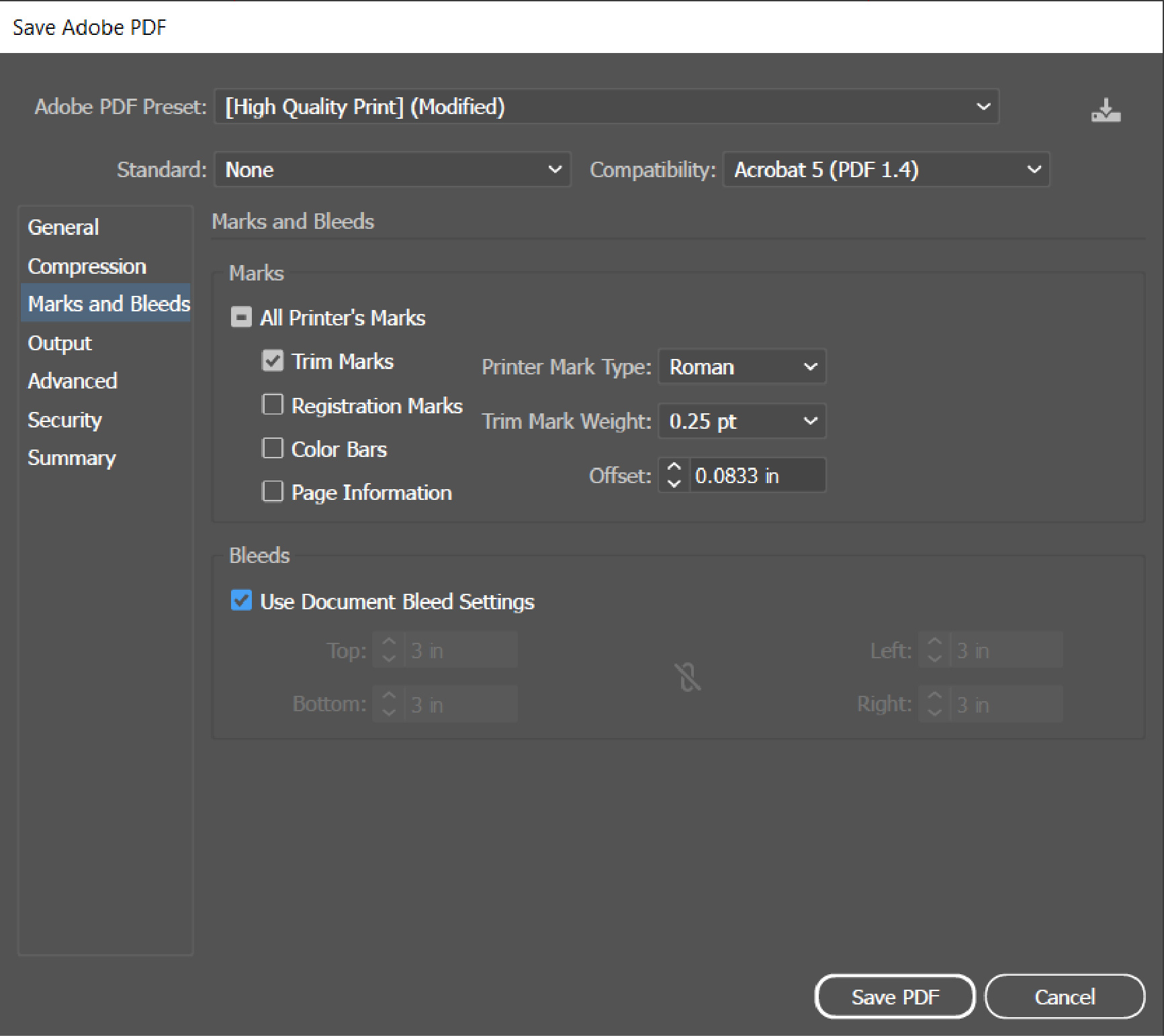 Adobe Illustrator_Print PDF Setup_Marks and Bleeds Setting selection Tab_Screenshot